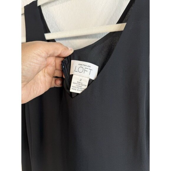 Ann Taylor LOFT Little Black Dress Size 2 Flower Applique Ruffled Tiered Hem - Picture 5 of 13